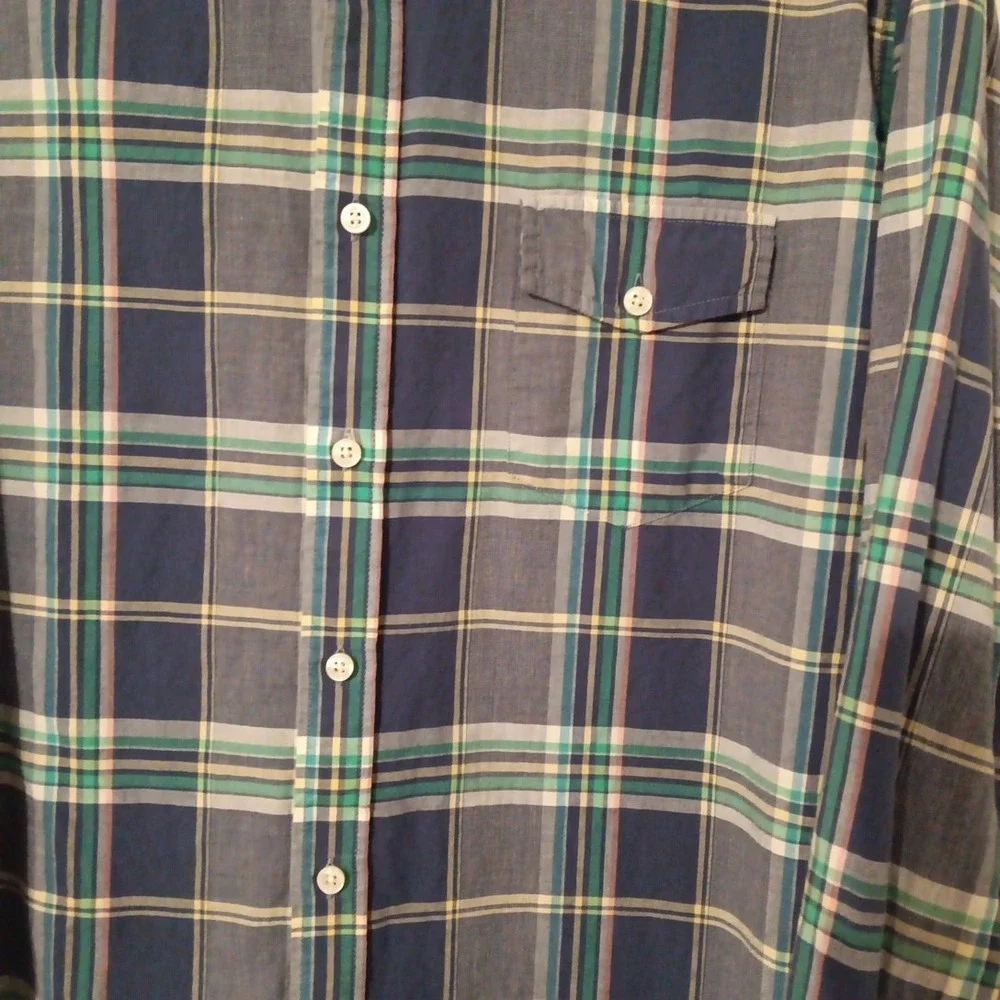 J. Crew Button Down Men's Shirt‎ Sz. XL-Slim Blue Multi-Color Plaid Light Weight